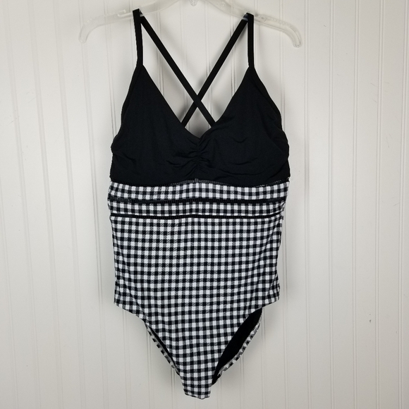 Seafolly Womens One Piece Swimsuit Size 16 Black White Checks Cutouts Underwire - Picture 7 of 7